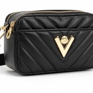 Valentino Orlando Elegant Black Quilted Crossbody Bag Retails $260